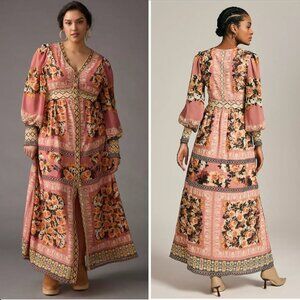 Anthropologie Vineet Bahl Embroidered Long-Sleeve Dress Size Medium EUC